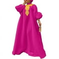 thumbnail image 1 of VONDA Women High Neck Long Puff Sleeve Vintage Printed Maxi Dress, 1 of 4