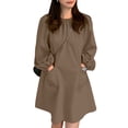 thumbnail image 1 of VONDA Women Long Sleeve Solid Mini Dress Summer Casual Dress, 1 of 3