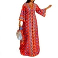 thumbnail image 1 of VONDA Women O-Neck Bohemian Flare Sleeve Vintage Floral Printed Kaftan Casual Party Long Dress, 1 of 6