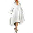 thumbnail image 1 of VONDA Women Plus Size Long Sleeve Buttons Solid Irregular Hem Dresses, 1 of 4