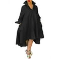 thumbnail image 1 of VONDA Women Plus Size Long Sleeve Buttons Solid Irregular Hem Dresses, 1 of 5