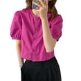 thumbnail image 1 of VONDA Women Puff Short Sleeve Blouse Crewneck Elegant Casual Shirt Tops, 1 of 6