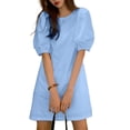 thumbnail image 1 of VONDA Women Puff Short Sleeve Mini Dress Round Neck Party Casual Dresses, 1 of 6
