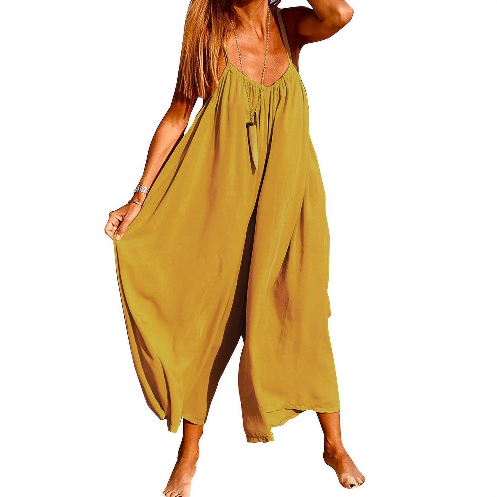 VONDA Women's Casual Sling Jumpsuit Wide Leg Pants Sleeveless Home