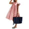 thumbnail image 1 of VONDA Women's Crew Neck Casual Short Sleeve Ruffle-Trim Summer Mini Dresses, 1 of 4