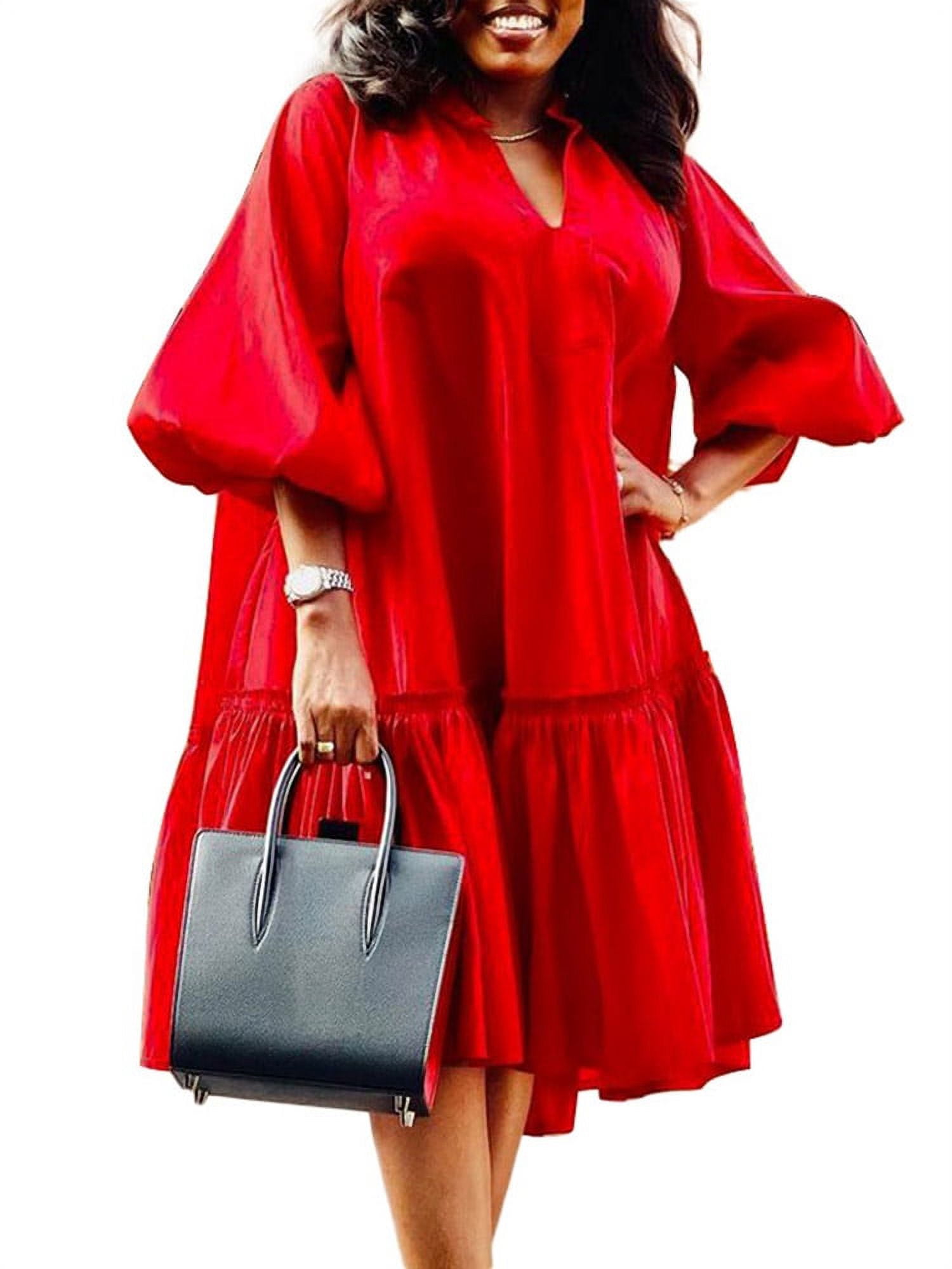 VONDA Women's Half Puff Sleeve Ruffle Hem Elegant Mini Party Dress