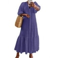 thumbnail image 1 of VONDA Women's Half Sleeve Holiday Party Loose Ruffle Hem Dress Buttons V Neck Shirt Dresses, 1 of 4