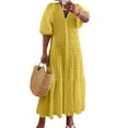 VONDA Women's Half Sleeve V Neck Dress, Loose Ruffle Hem, Holiday Party