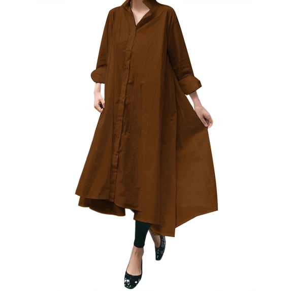 VONDA Women's Lapel Long Sleeve Buttons Dress Casual Dress
