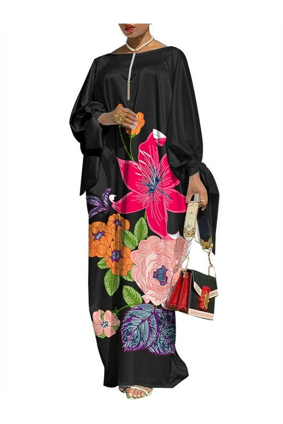 Women's Long Sleeve Floral Printed Elegant Party Evening Maxi Dress