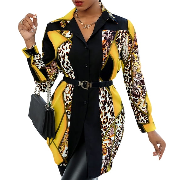 VONDA Women's Long Sleeve Lapel Vintage Floral Print Blouse Tops Irregular Hem Shirts