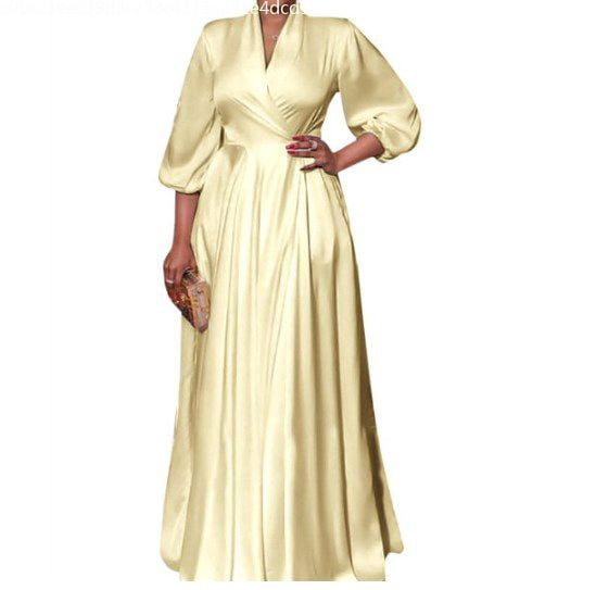 Alva - Elegant V-neck Puff Sleeve Maxi Dress