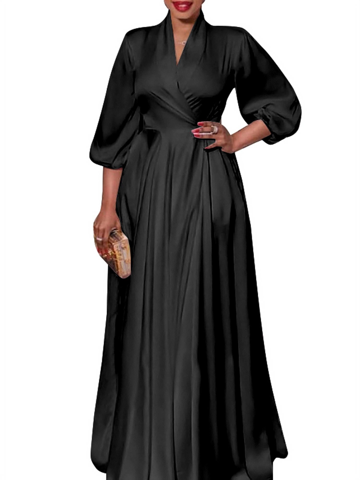 Maxi Satin Long Sleeve Pleated Dress