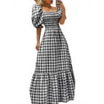 thumbnail image 1 of VONDA Women's Short Sleeve Square Collar Evening Tunic Vintage Plaid Cocktail Dress, 1 of 4