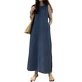 thumbnail image 1 of VONDA Womens Cowboy Dresses Fashion Summer Loose Long Maxi Pleated Dress, 1 of 3