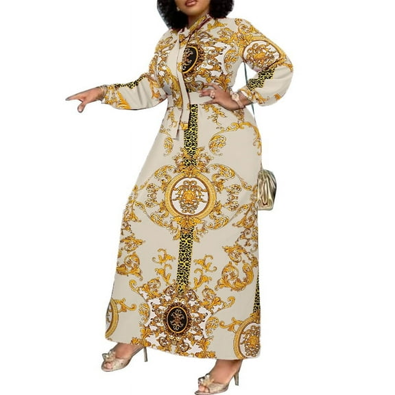 VONDA Womens Elegant Long Shirt Dress Floral Pirnt Long Sleeve Party Casual A Line Maxi Dresses