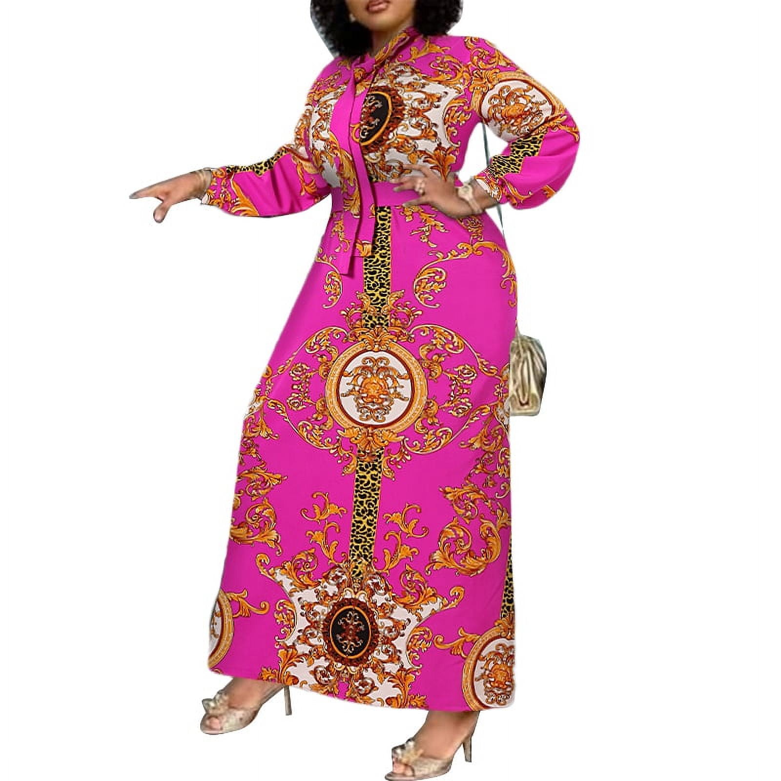 VONDA Womens Elegant Long Shirt Dress Floral Pirnt Long Sleeve Party