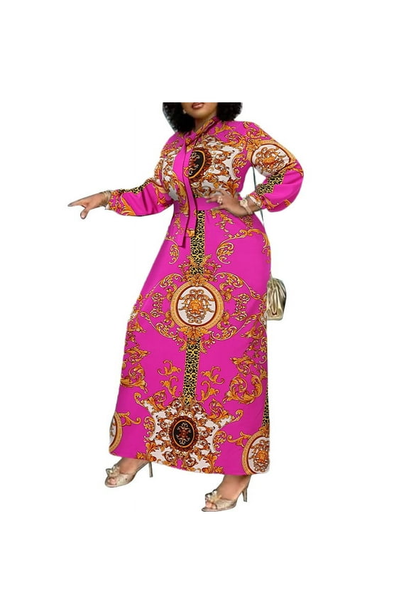 Womens Elegant Long Shirt Dress Floral Pirnt Long Sleeve Party Casual A Line Maxi Dresses