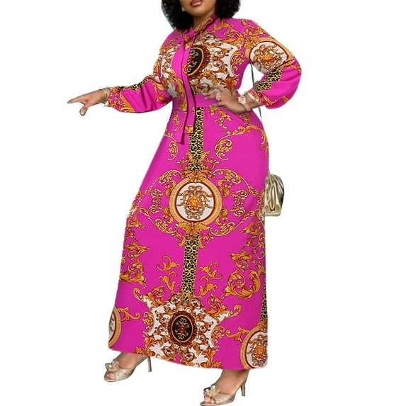 VONDA Womens Elegant Long Shirt Dress Floral Pirnt Long Sleeve Party Casual A Line Maxi Dresses