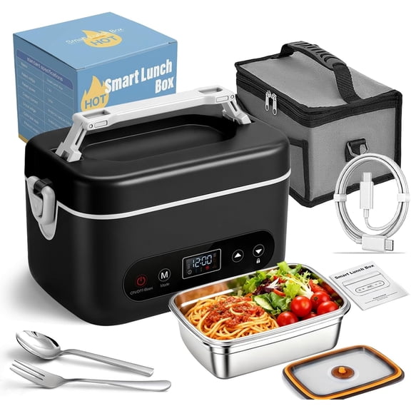 VONGEM Cordless Heated Lunch Box, 1.2L Portable Food Warmer with 24000mAh Battery, 5-Sided Heating & 12H Timer, Leak-Proof Electric Lunch Container for Office, Travel, Camping