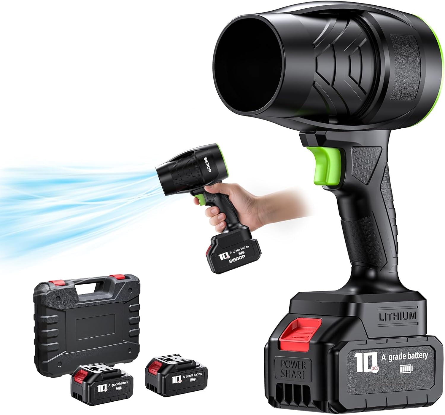 VONGEM Electric Cordless Leaf Blower - 300000RPM Handheld Leaf Blower 2 Pcs Batteries and Charger Included for Patio Cleaning, Lawn Care, Blowing Leaves and Dust