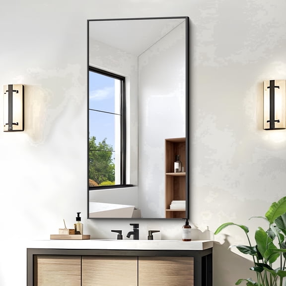 VONIGEE 20"x40" Bathroom Wall Mirror Rectangle Square Corner Wall-Mounted Shatterproof, Black
