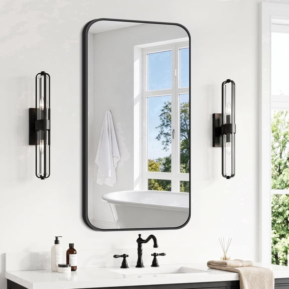 VONIGEE 20"x40" Bathroom Wall Mirror Rounded Corners with Black Aluminum Frame Vanity Mirror