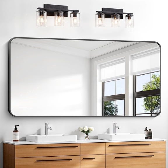 VONIGEE Bathroom Mirror Rounded Corner– 30"x60" Shatterproof Square Black Wall Mirror Aluminum Frame ,Vanity Mirror