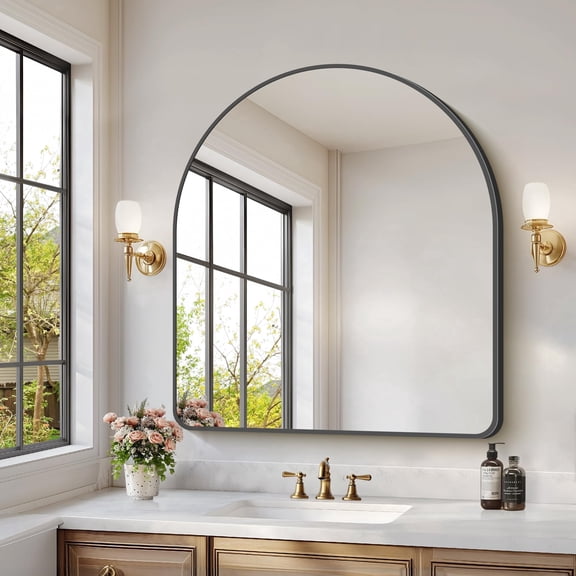VONIGEE 36"x 40" Wall Mirror Bathroom Vanity Arched Mirror, Black