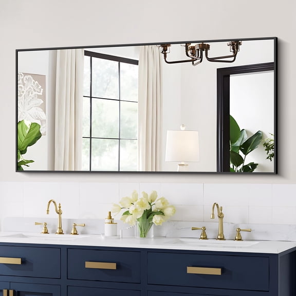 VONIGEE Black Bathroom Mirror 24x48 Inch Large Rectangle Wall Mirror with Metal Frame for Bathroom, Bedroom, Living Room & Entryway, Modern Farmhouse Decor, Horizontal/Vertical Mounting