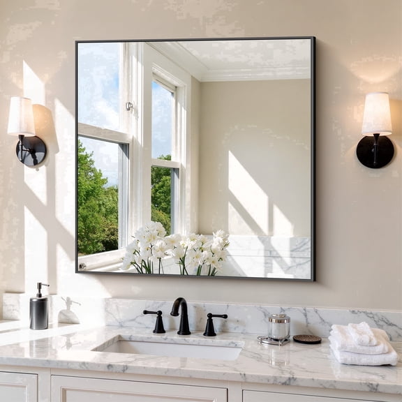 VONIGEE 30"x30" Bathroom Wall Mirror Rectangle Square Corner Wall-Mounted Shatterproof, Black