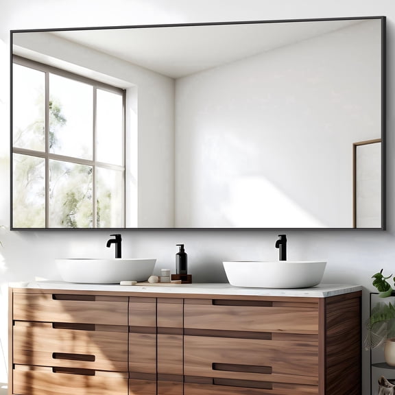 VONIGEE 30"x60" Bathroom Mirror Rectangle Square Corner Wall-Mounted Shatterproof, Black