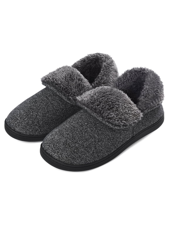 Men's Fuzzy Memory Foam Slippers, Soft Plush House Shoes, Cushioned Footbed, Warm Indoor Shoes, Non-Slip TPR Sole