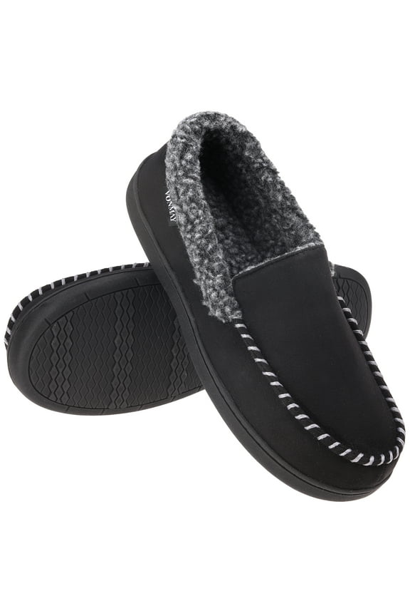 Men's Moccasin Slippers Fuzzy House Shoes with Whipstitch Indoor Outdoor
