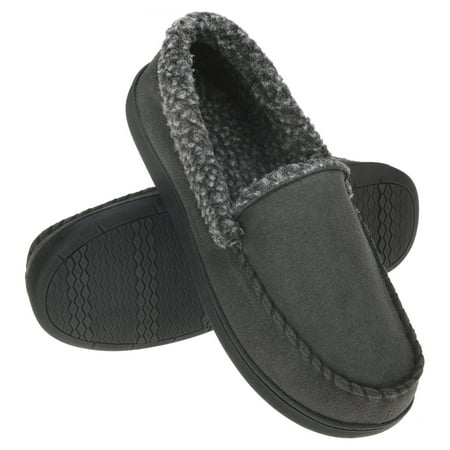 VONMAY Men's Moccasin Slippers Fuzzy House Shoes with Whipstitch Indoor Outdoor