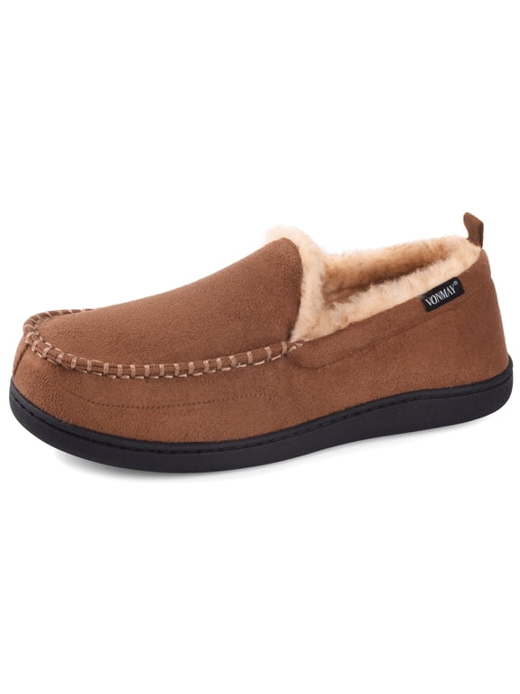 Men's Moccasin Slippers Fuzzy Indoor Outdoor House Shoes