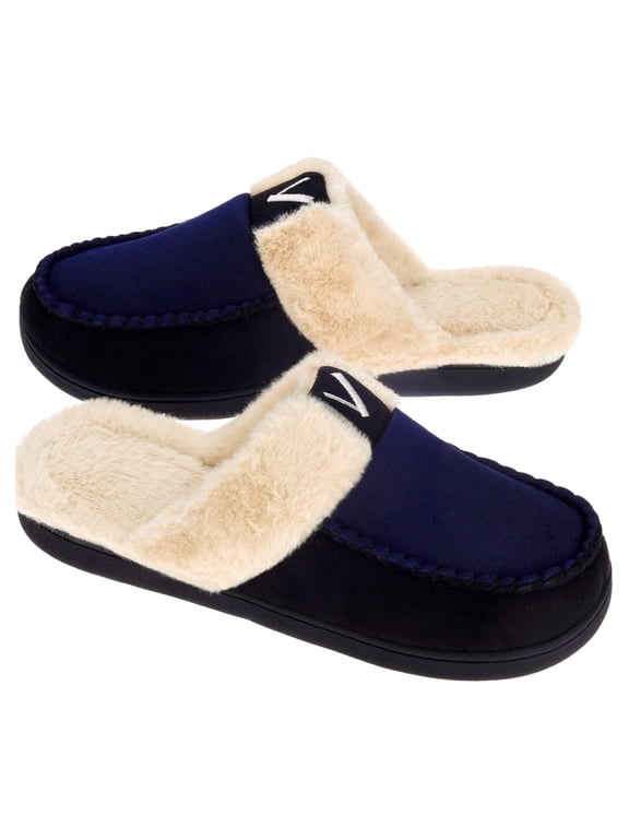 Men's Scuff Slippers Memory Foam Slip On Shoes Moccasin Style House Shoes Indoor Outdoor