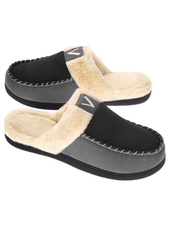 Men's Scuff Slippers Memory Foam Slip On Shoes Moccasin Style House Shoes Indoor Outdoor