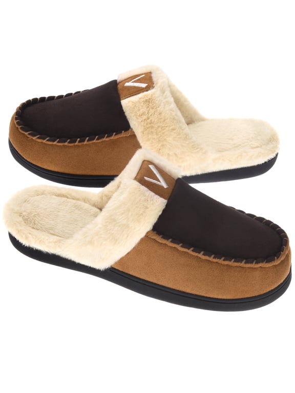 Men's Scuff Slippers Memory Foam Slip On Shoes Moccasin Style House Shoes Indoor Outdoor