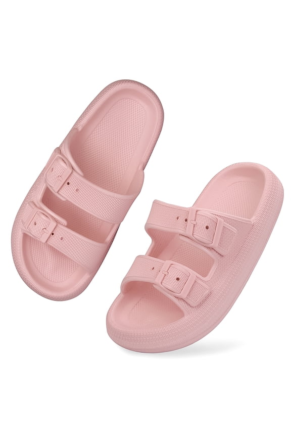 Unisex Slides Sandals Thick Sole Pillow Sandals with Adjustable Double Buckle