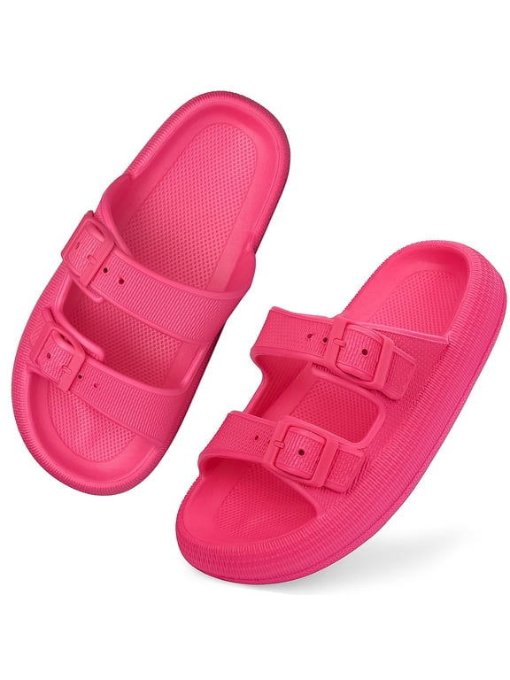 Unisex Slides Sandals Thick Sole Pillow Sandals with Adjustable Double Buckle
