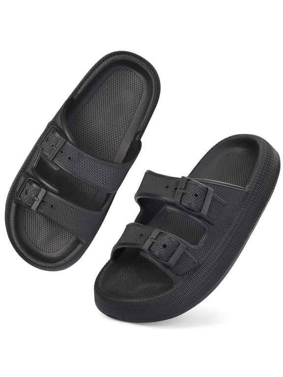 Unisex Slides Sandals Thick Sole Pillow Sandals with Adjustable Double Buckle