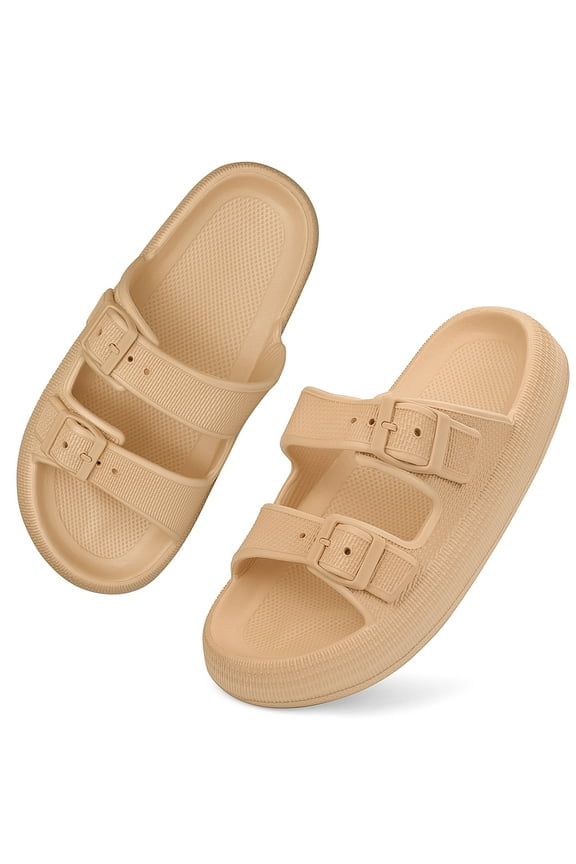 Unisex Slides Sandals Thick Sole Pillow Sandals with Adjustable Double Buckle