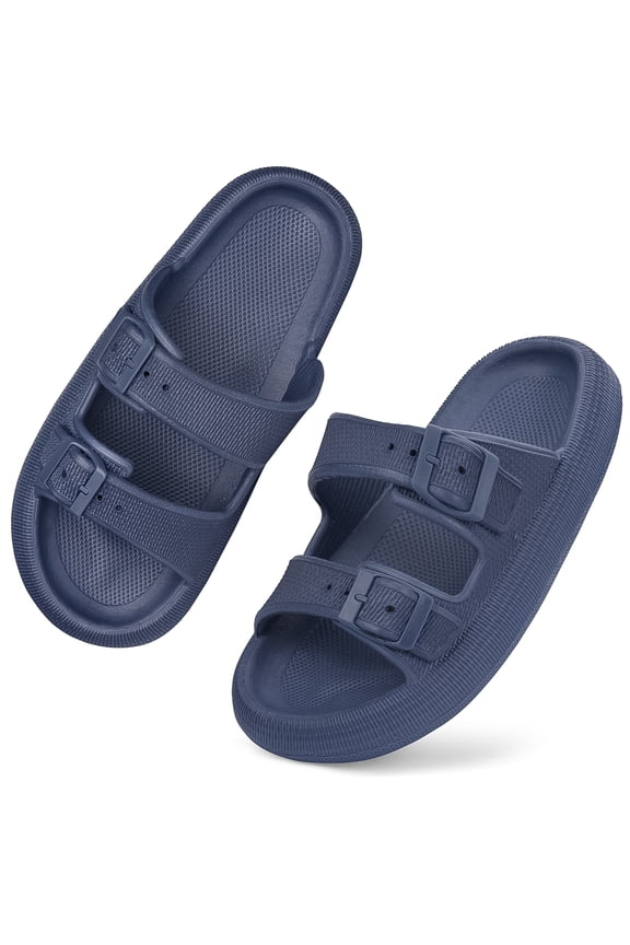 Unisex Slides Sandals Thick Sole Pillow Sandals with Adjustable Double Buckle