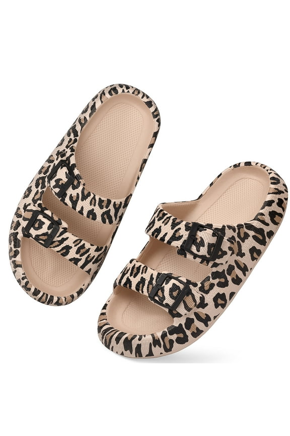 Unisex Slides Sandals Thick Sole Pillow Sandals with Adjustable Double Buckle
