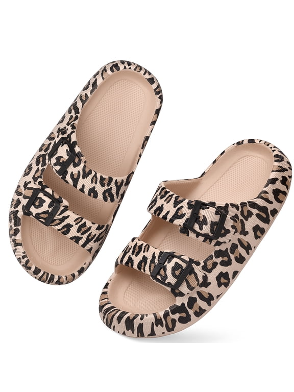 Unisex Slides Sandals Thick Sole Pillow Sandals with Adjustable Double Buckle