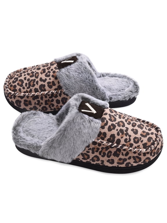 Women's Comfy Fuzzy House Slipper Scuff Memory Foam Slip on Warm Moccasin Style Indoor Outdoor