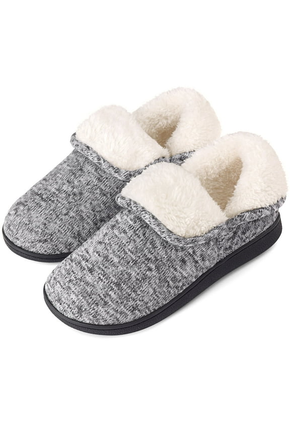 Women's Fuzzy Slippers Boots Memory Foam Booties House Adult Shoes Indoor Outdoor Gray, Female
