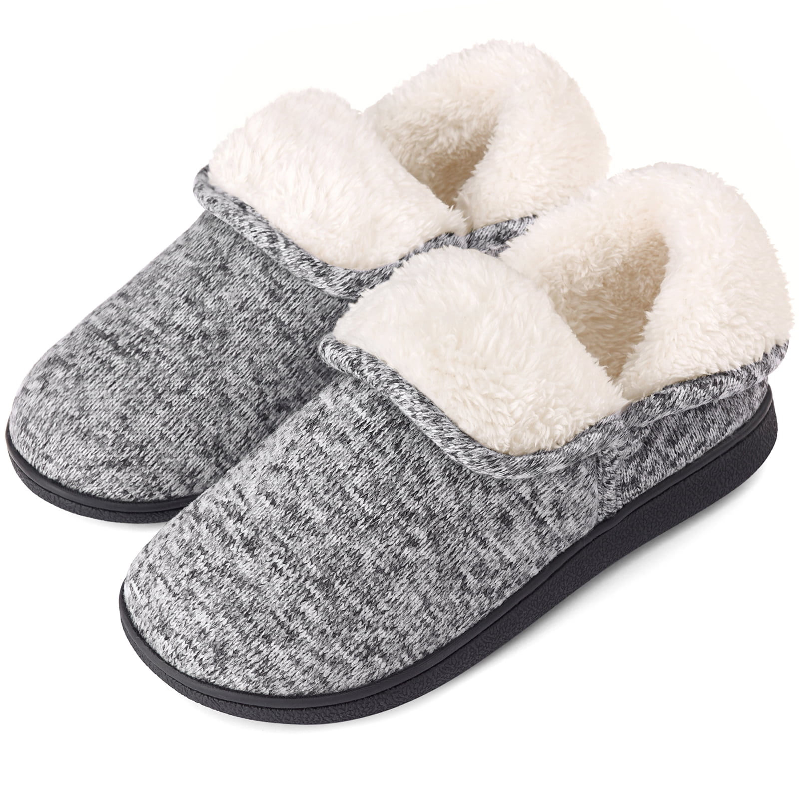 Women's Fuzzy Slippers Boots Memory Foam Booties House Adult Shoes Indoor Outdoor Gray, Female