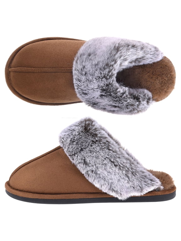 Women's Scuff Slippers Fuzzy Indoor Outdoor House Shoes